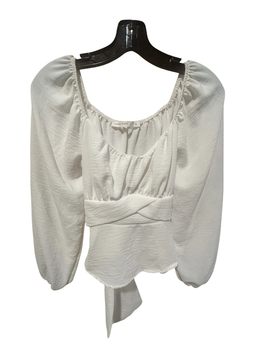 White Long Sleeve Tie Back Crop Top Small Boho - Picture 2 of 3